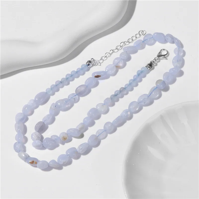 

Female Natural Stone Beaded Necklace Handmade Purple Agat Necklaces Simple Yoga Lucky Reiki Necklace for Men Women Jewelry Gift