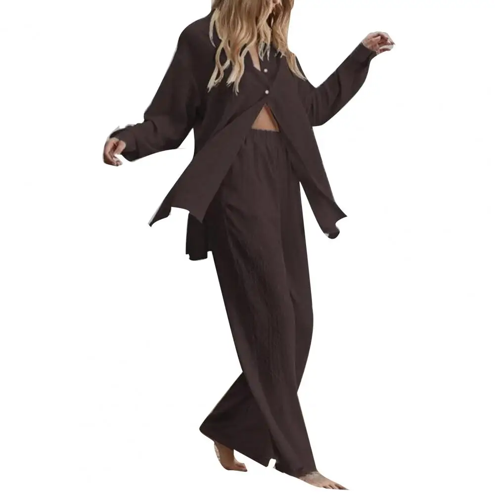

2 Pcs/Set Women Blouse Pants Set Single-breasted Turn-down Collar Casual Long Sleeve Summer Tops Pants Suit Female Clothes 2022
