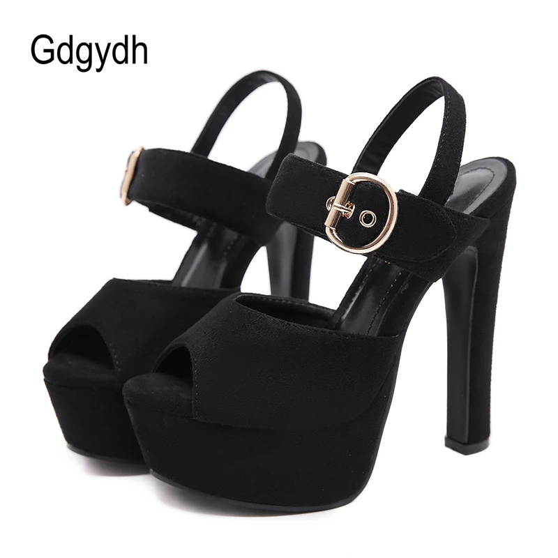Gdgydh Summer High-heeled Platform Sandals Models Walk Show High Sandals for Women Buckle Strap Flock Sexy Peep Toe Party Shoes