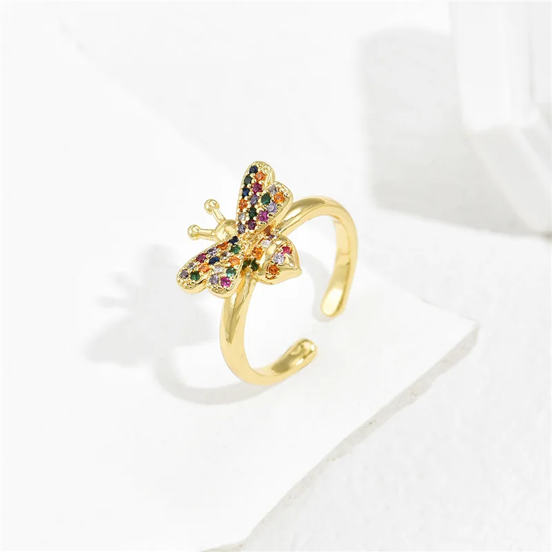 Fashion Gold Color Cute Bee Open Ring For Women Girl Simple Style CZ Party Jewelry Female Accessories images - 6