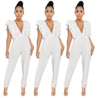 gl6158 ladies jumpsuit summer womens solid color fungus edge zipper backless deep v neck sexy jumpsuit women
