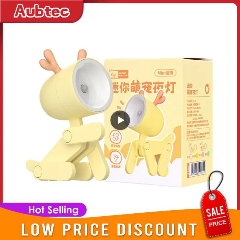 

Cartoon Cute Dog And Deer Shape Table Lamp Mini Led Night Light Decoration Desktop Folding Bracket Table Lamp Study Reading Lamp