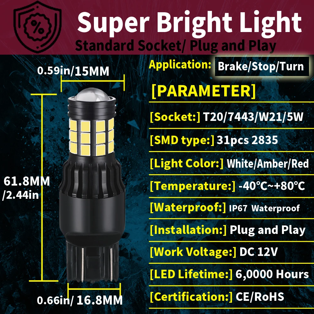 2 шт. задняя фонарь тормозной лампы T20 W21/5W 7443 W21W 580 7440