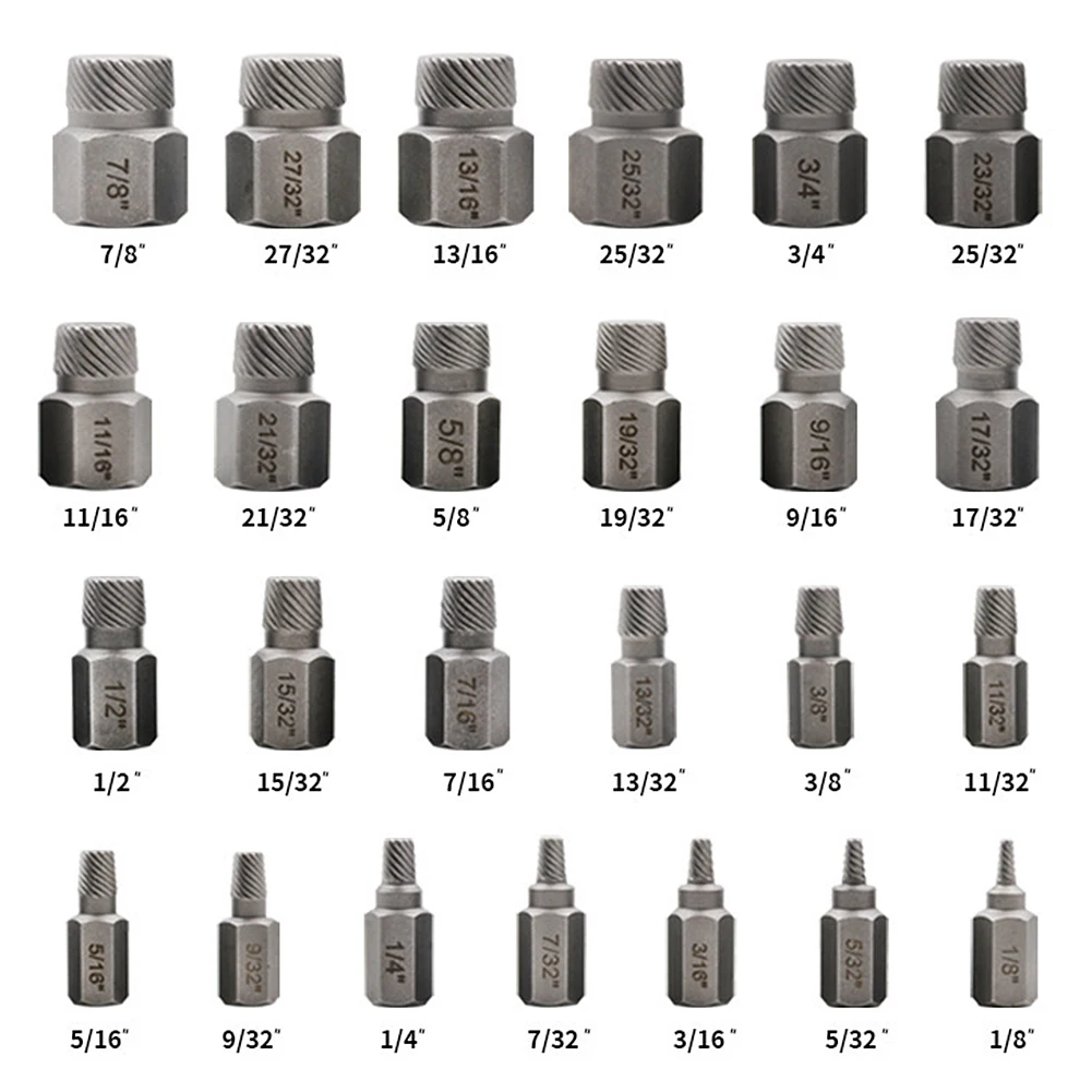 

25pcs Screw Bolt Extractor Steel Hex Screw Extractors Silver Black Corrosion Resistance for Automobile Repair for Garage