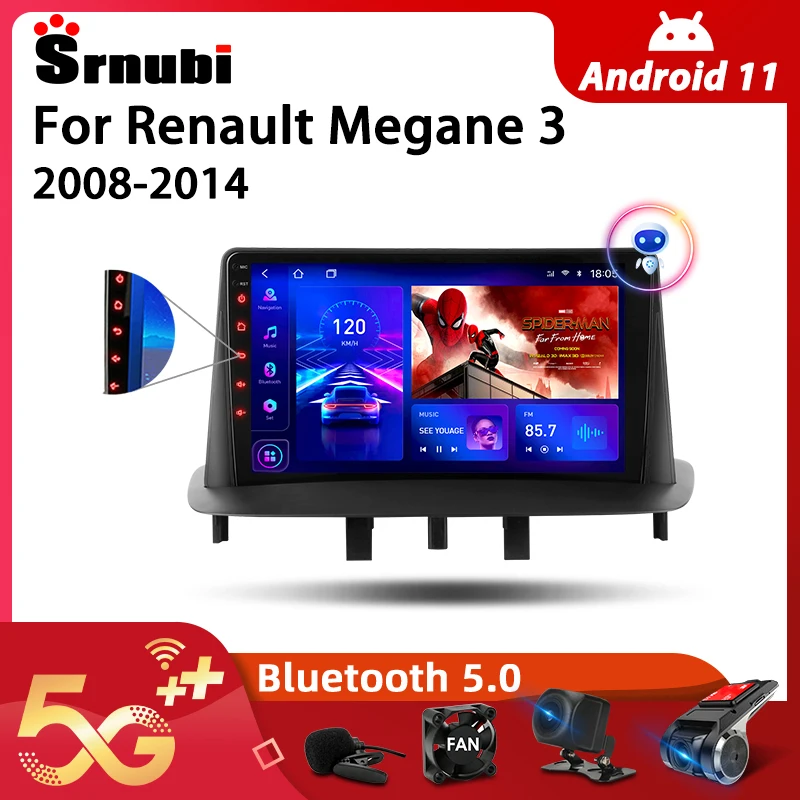 $101.45 Srnubi Android 11.0 Car Radio For Renault Megane 3 Fluence 2008-2014 Multimedia Player 2Din Carplay Auto Navigation GPS WIFI DVD