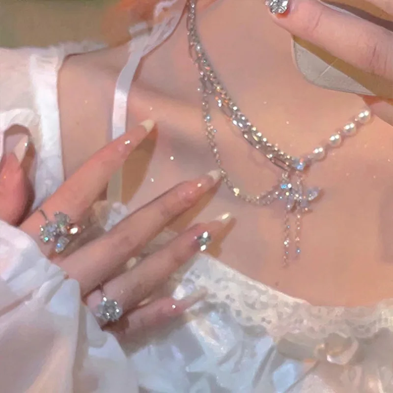 

Милые крутые аксессуары Y2k, цепочка с подвеской в виде бабочки с кристаллами, ожерелье с подвеской в стиле Харадзюку, блестящий циркониевый ...