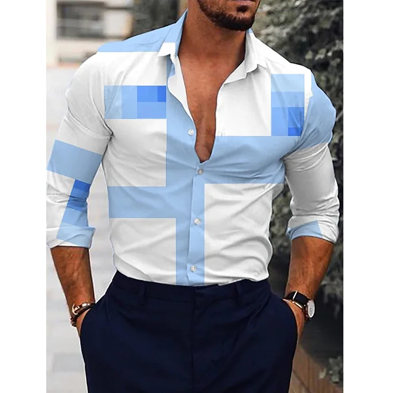 Autumn Fashion Men Shirts Oversized Shirt Casual Totem Print Long Sleeve Tops Men's Clothing Club Cardigan Blouses High Quality