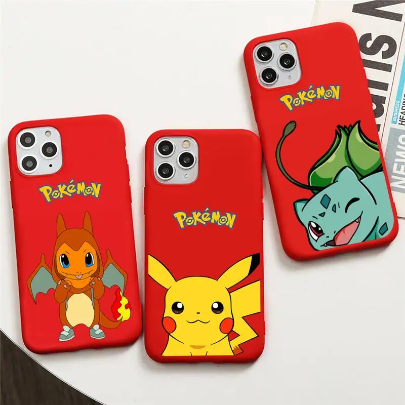 

Pokemon Pikachu Charmander Phone Case For iphone 13 12 11 Pro Max Mini XS 8 7 6 6S Plus X SE 2020 XR Red Cover