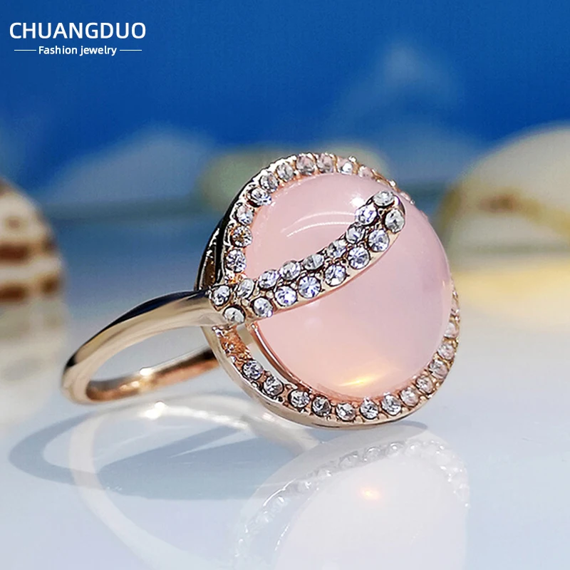

Кольца из натурального камня с кристаллами, свадебное обручальное классическое ювелирное изделие, розовое Опаловое женское кольцо на палец серебряного цвета