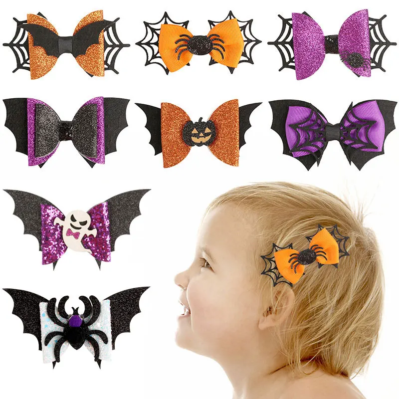 

Cute Spider Ghost Hair Clips Halloween Glitter Hair Accessories Headdress Pumpkin Hair Bow Girls Party Barrettes Kids Hair Grips