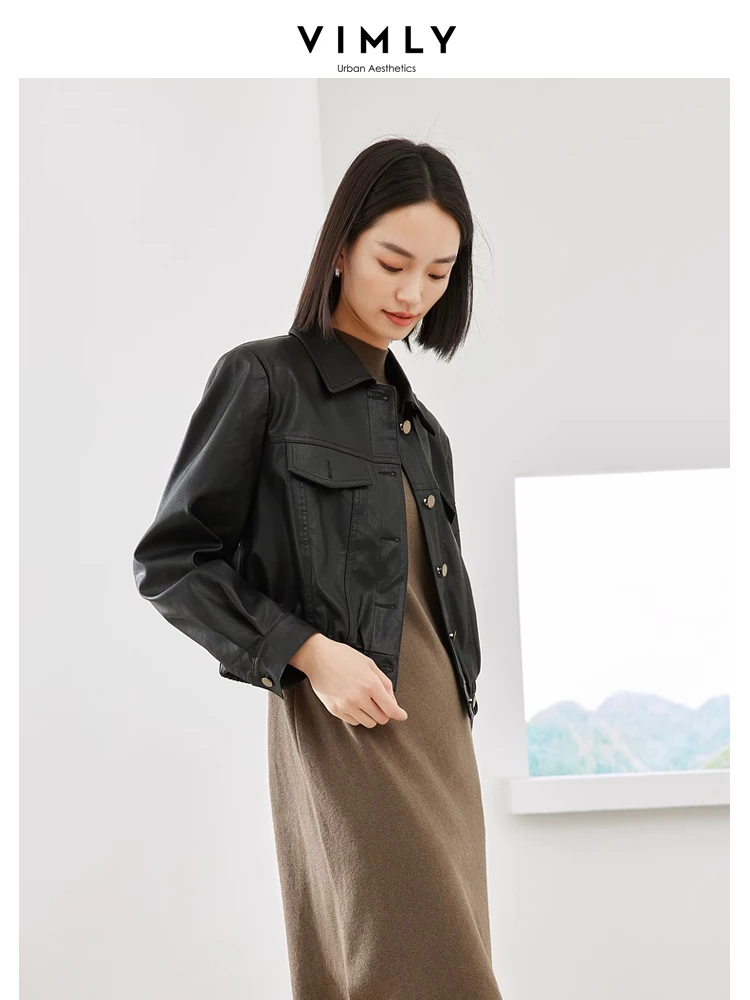 Женская кожаная куртка Vimly с лацканами