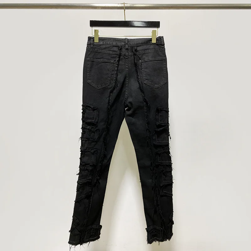 New Ripped Jeans Owens Pants High Streetwear Straight Denim Pants Ro Four Season Pants for Men