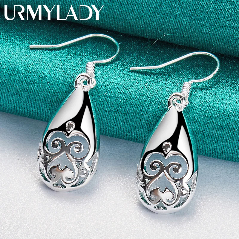 

URMYLADY 925 Sterling Silver Water Drop Earrings Eardrop For Women Charm Wedding Fashion Engagement Jewelry