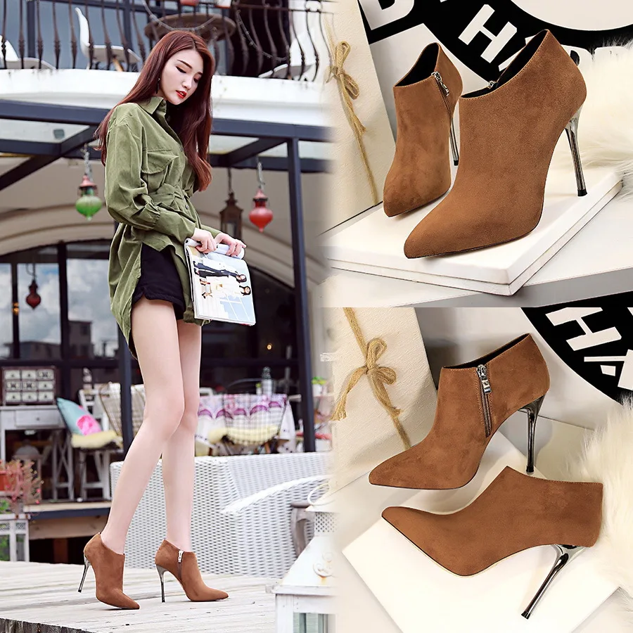

Women Fashion Boots Short Boots Thicken Suede Solid Color Stiletto Anti-slip and Waterproof Increase Breathable Boots