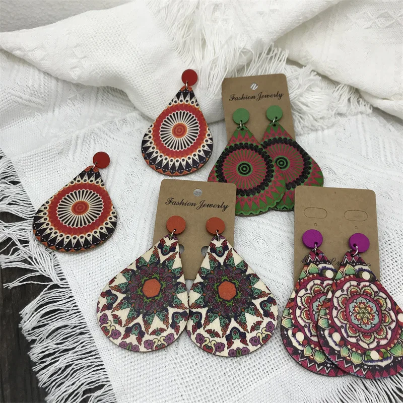 

Hot Vintage National Style Earrings Drops Italian Bohemian Wooden Africa Earrings Jewelry Gift Wholesale
