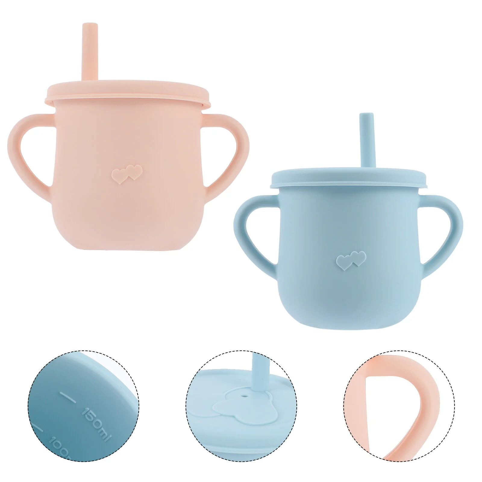 

2 Pcs Silicone Straw Cup Sippy Cups Toddlers Water Bottle Baby Anti-spill Silica Gel Drinking Child Proof