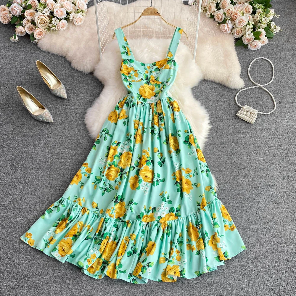 

Женское винтажное платье с оборками, праздничное богемное платье без бретелек, с высокой талией и открытыми плечами, ТРАПЕЦИЕВИДНОЕ летнее ...