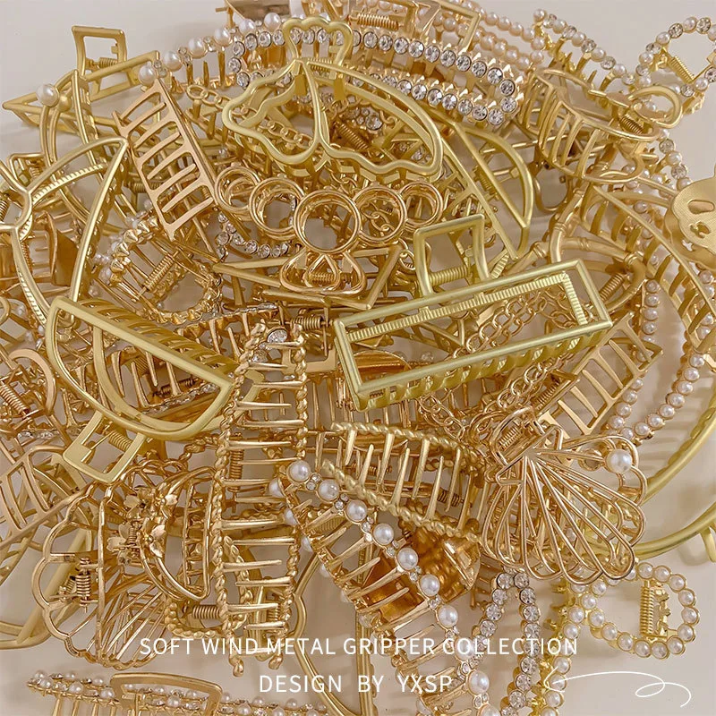 

Набор жемчужных заколок для волос, большая заколка для женщин, золотые металлические аксессуары для волос, Геометрическая полая заколка, за...