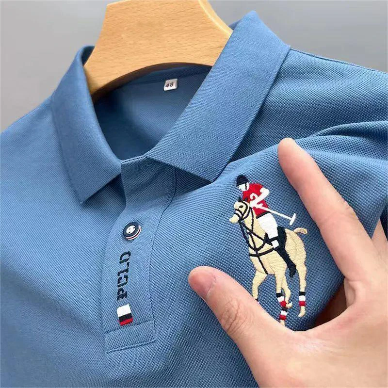 

2023 New High Quality Men's Cotton Embroidered Polo Shirt Summer High-end Business Casual Lapel Short Sleeve T-shirt