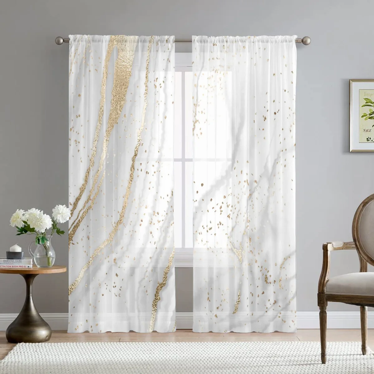 

Pattern Design Gauze Curtain Fashion Marbling Window Voile Valance Home Decor Curtains for Livingroom Bedroom Rod Pocket Curtain