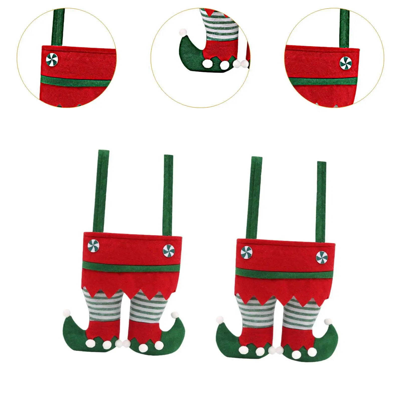 2Pcs Elf Pants Hanging Decorations Christmas Gift Bag for Bedroom Holiday