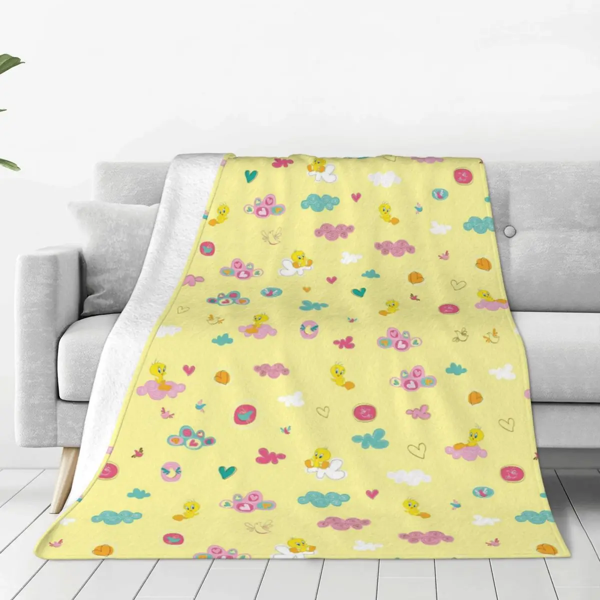 

Одеяло флисовое весенне-осеннее, с милыми желтыми птицами