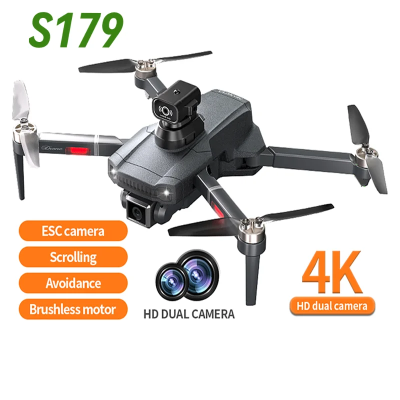 Дрон с бесщеточным двигателем S179, HD Двойная камера, 4K GPS, складной Радиоуправляемый квадрокоптер, функция обхода препятствий, стандартный подарок