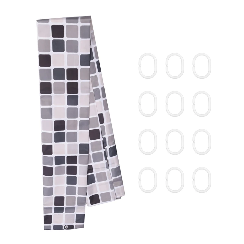 

Black+White+Gray Plaid Bathtub Bathroom Fabric Shower Curtain Waterproof Mildewproof Bath Curtains
