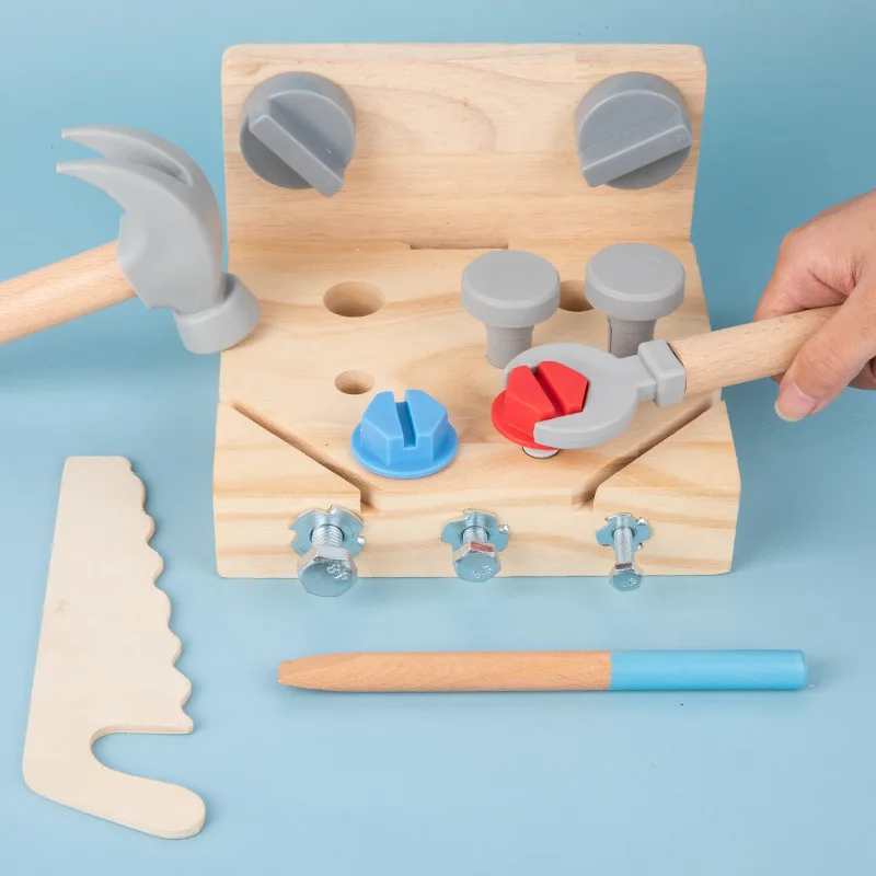 

Wooden Toolbox Pretend Play Set Montessori Children Toy For Boys Nut Disassembly Screw Assembly Simulation Repair Carpenter Tool