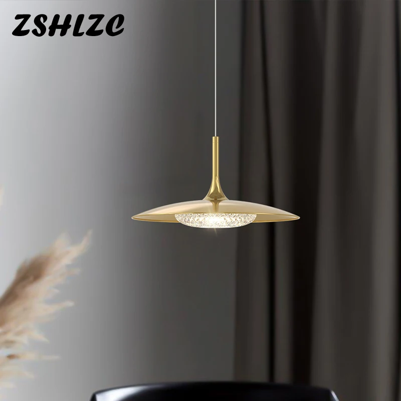 

New Postmodern All Copper Small Pendant Light Simple Round Bedroom Bedside Chandelier For Restaurant Bar Living Room Decor Lamps