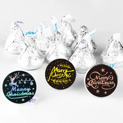 

500Pcs Christmas Round Stickers Label Stickers Circle Label Seal Sticker Snowflake Christmas Elements for Envelope Bag Decorats