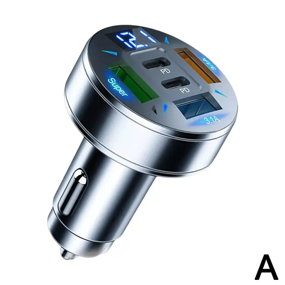 Автомобильное зарядное устройство 5-в-1 с цифровым дисплеем зеленый USB поддержка