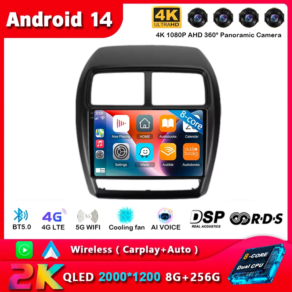 Android14 Carplay Auto для Mitsubishi ASX 1 2016 2017 2018 2019 2020 2021 2022 Мультимедийный автомобильный