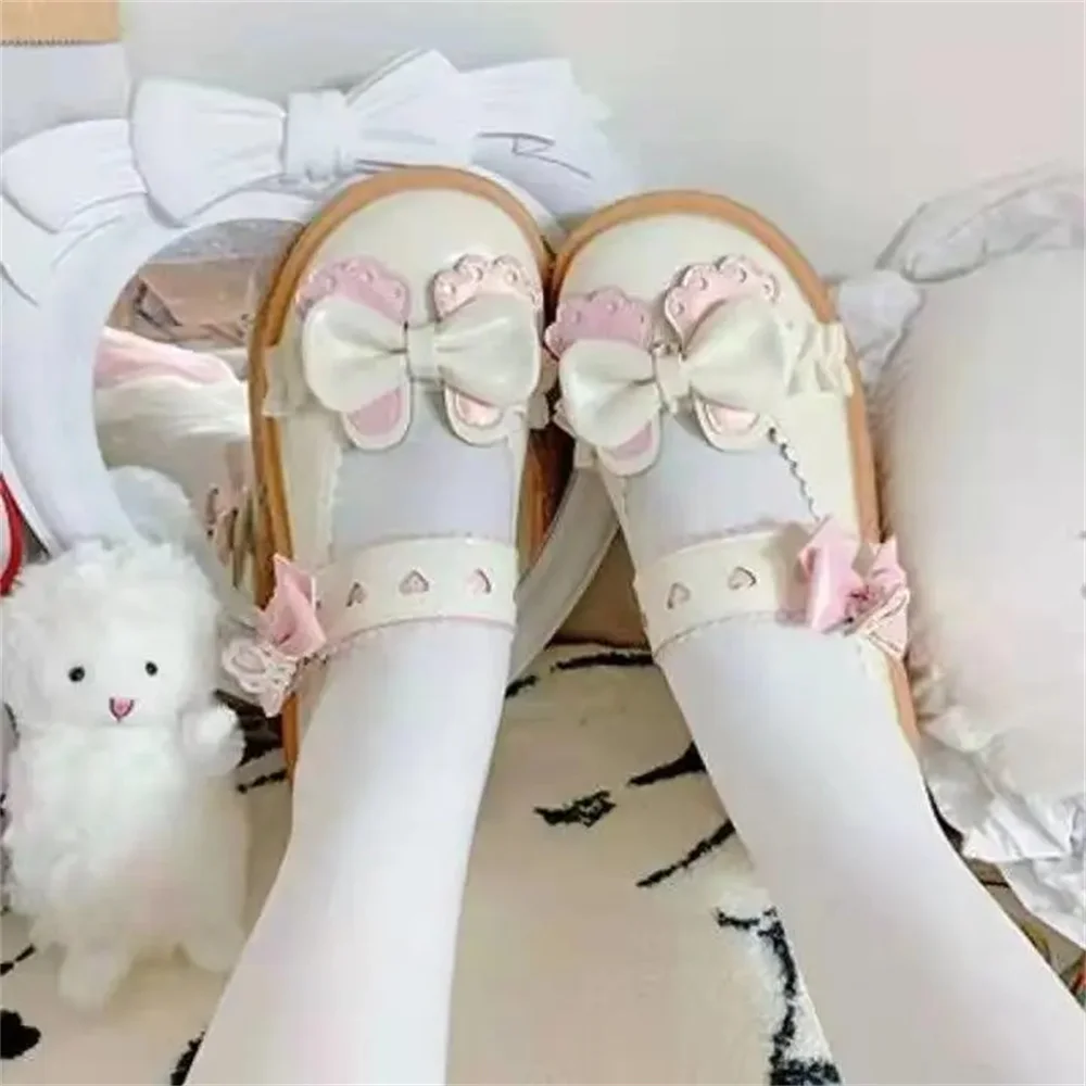 

Japanese Girls Round Head Cute Cat Claw Bowknot Sweet Lolita Shoes Soft Girls Jk Uniform Thick Bottom Cosplay Lolita Shoes