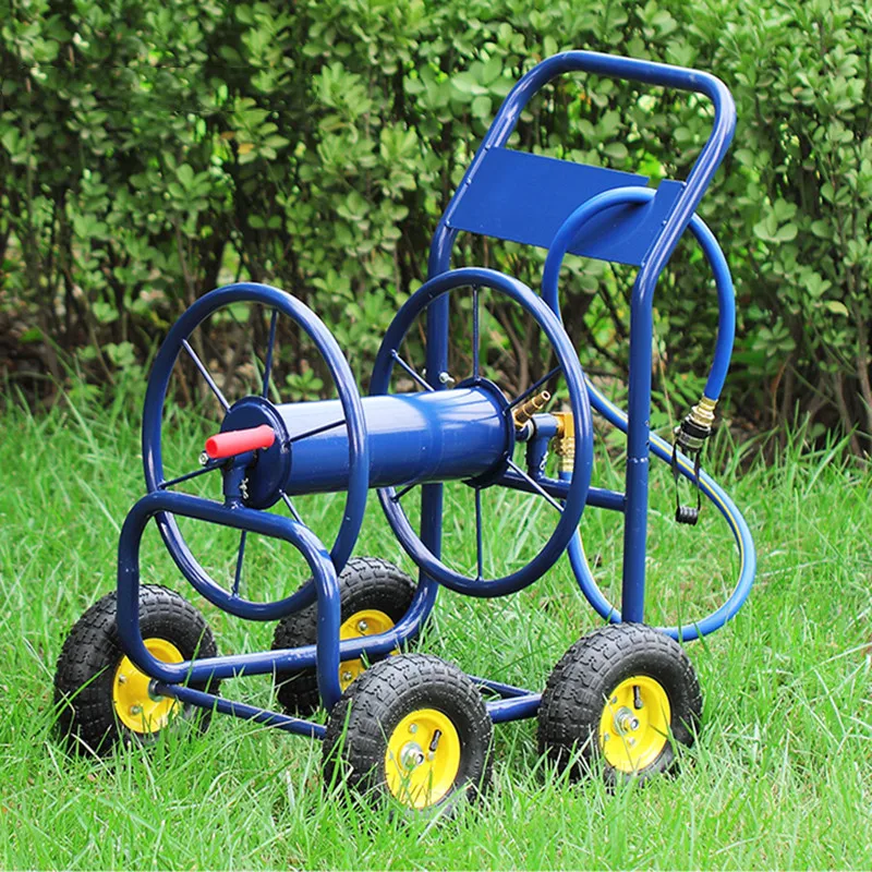 Heavy Duty 4-Wheel Garden Hose Reel Cart Multi-Purpose High Pressure Water Pipe and Rack Portable Hand Push Hose Reel Car