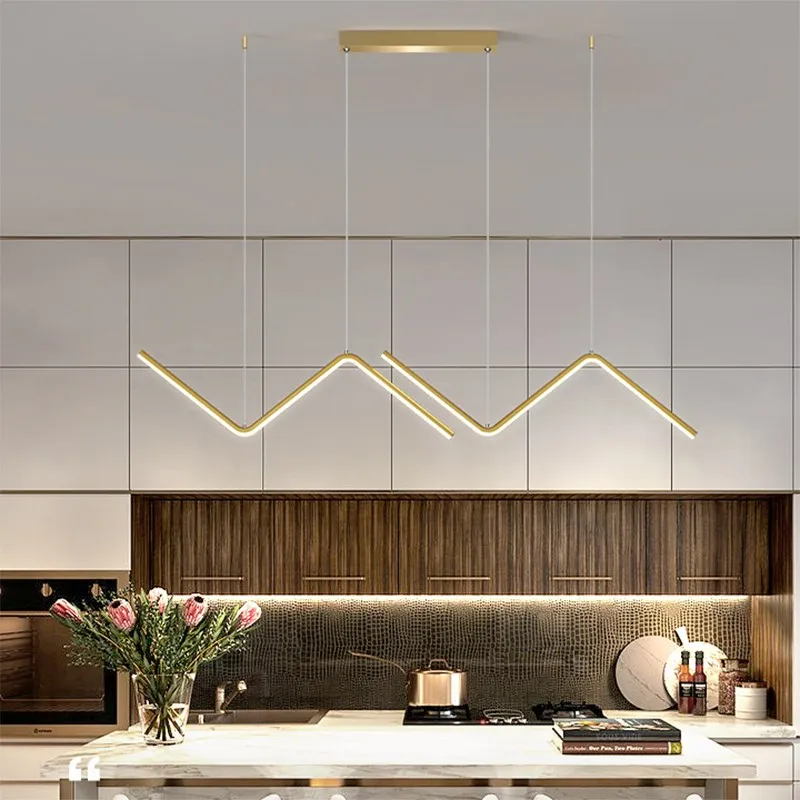 

Modern LED Pendant Light Black Gold Lightning Line Hanging Lamps For Restaurant Kitchen Office Coffee Interior Decorative Lights