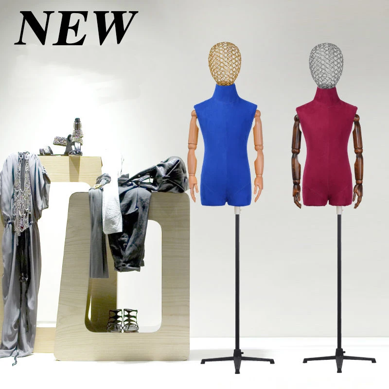 10 Colors Available Fabric Cover Kid Half-body Mannequin with Iron Head and Base for Clothing Display Dummy Model Dress Form