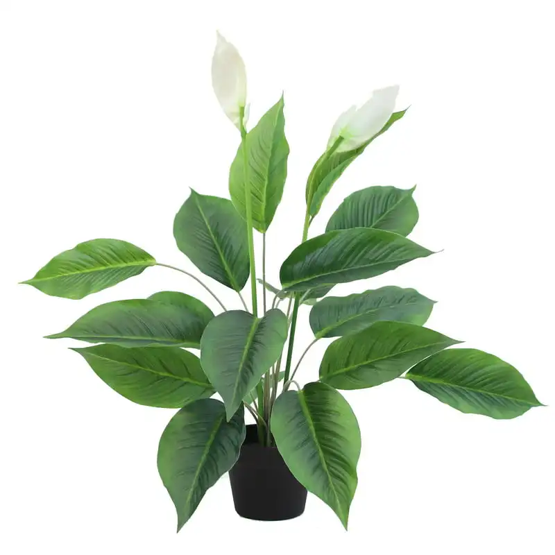 

inch Artificial Green Silk Peace Lily Plant in a Black Planter Pot