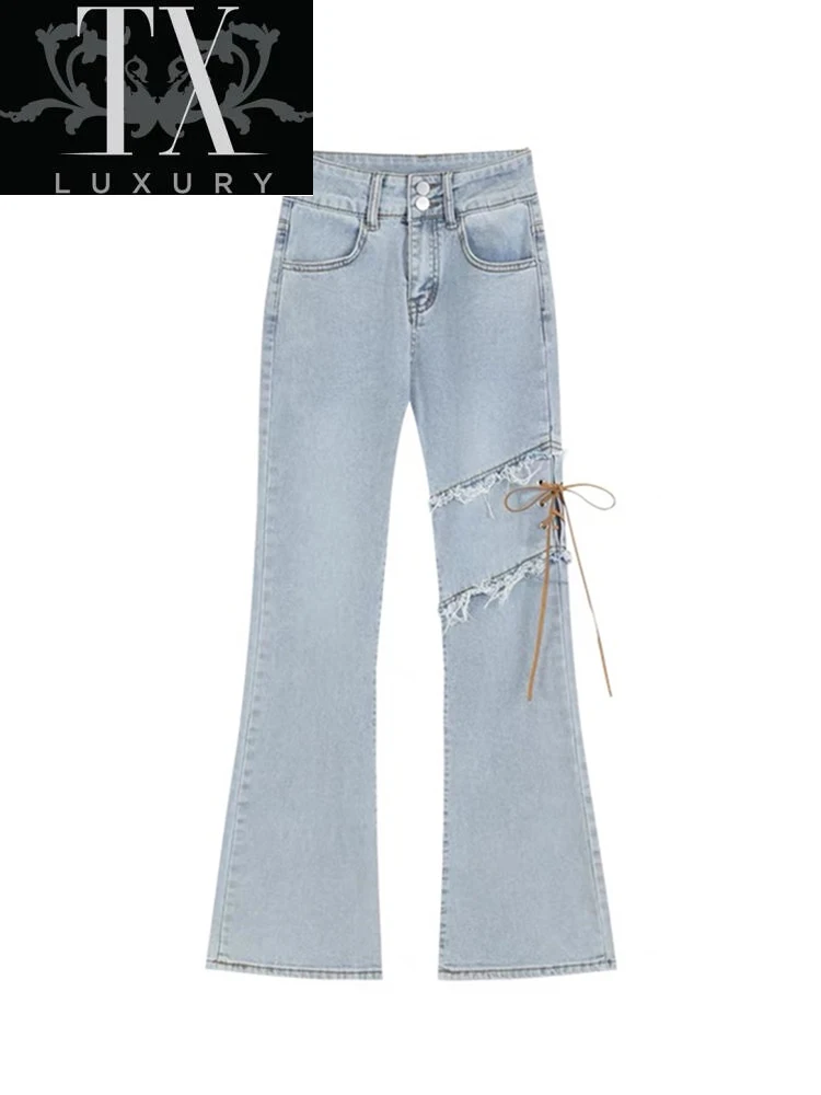 

Y2K Woman Jeans Retro Side Lace Up High Waist Denim Trousers Fashion All-Match Streetwear Harajuku Sexy Slim Flare Pants Female