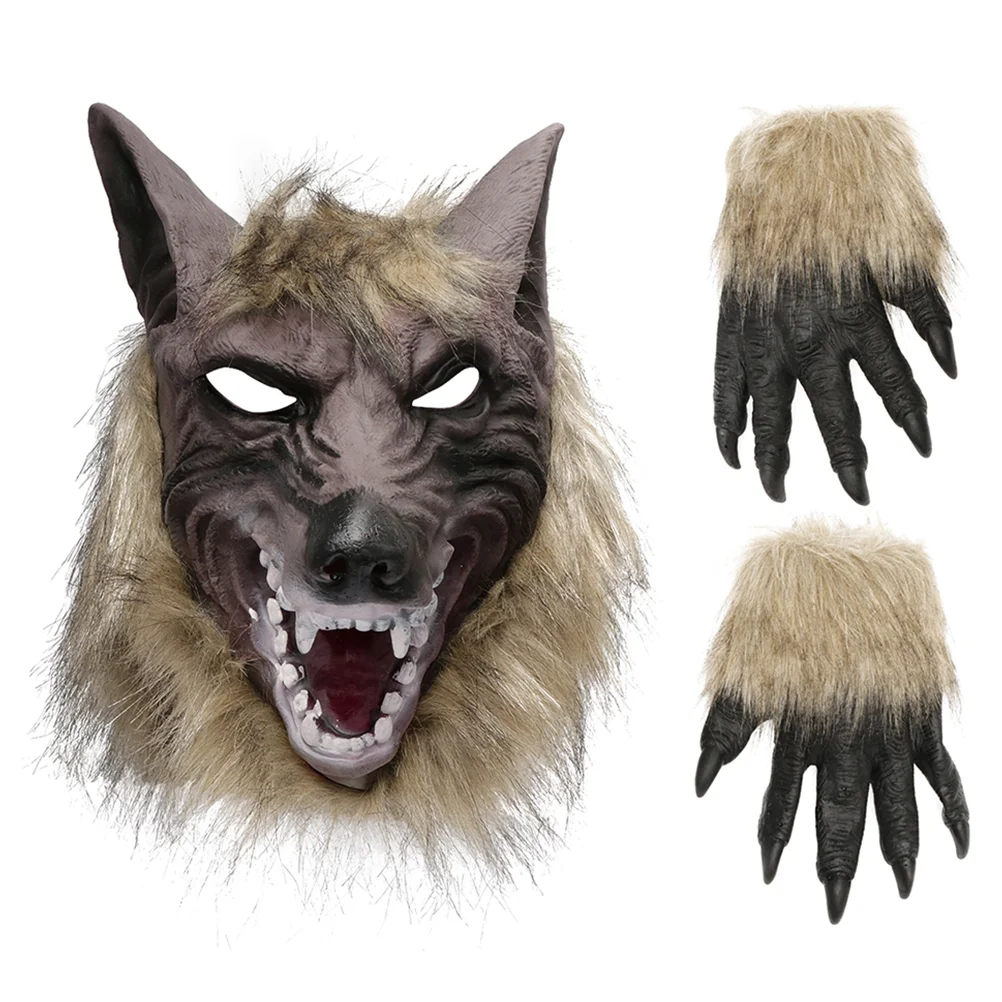 

Adult Costumes Men Makeup Wolf Head Mask Halloween Cosplay Paw Horror Vinyl Scary Man