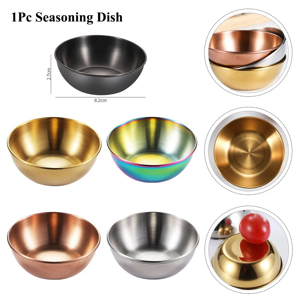 1Pc Round Sauce Dish Stainless Steel Seasoning Plates Dipping Bowl Appetizer Serving Tray Vinegar Soy Saucer Kitchen Accessories