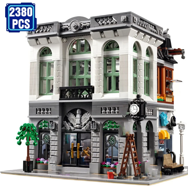 

Technical& Creator Architecture European Houses Bank Kit Building Blocks MOC Expert Assembly Bricks Toys for Kids Adult18 Gifts