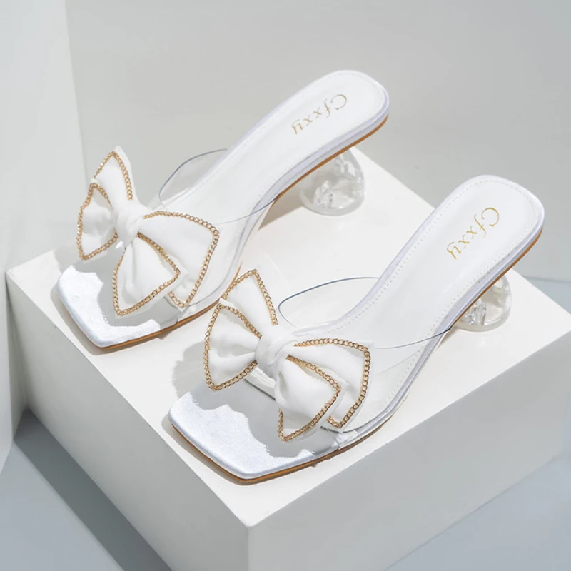 

Сандалии женские на высоком каблуке, повседневные шлепанцы с бантом-бабочкой, со стразами, Уличная обувь, большие размеры