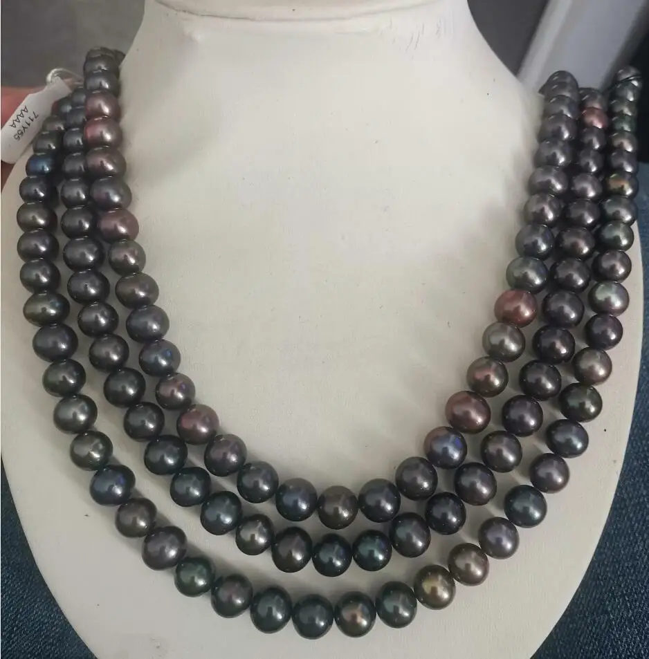 

50 ”AAAAA LUSTER 10-11mm REAL Natural Tahitian Black Pearl Necklace