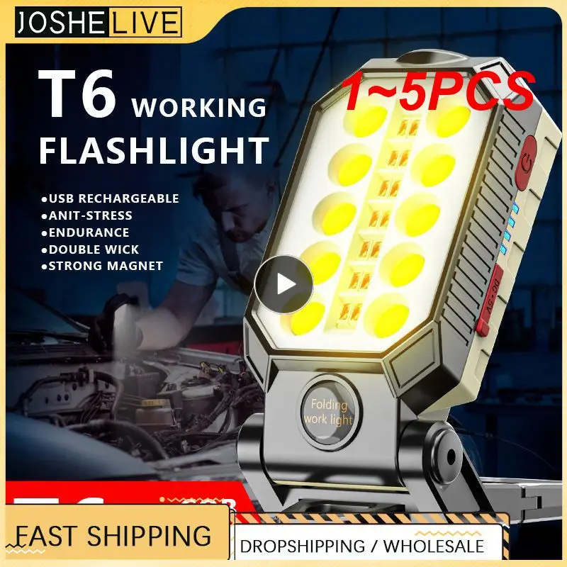 

1~5PCS LED COB Work Light Portable Rechargeable Flashlight Magnetic Waterproof Camping Lantern Magnet Design with Power Display
