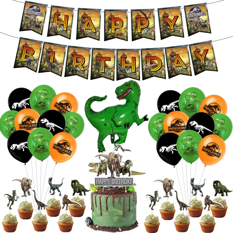 

Jurassic Park Dinosaur Foil Balloons Party Decoration Cake Topper Happy Birthday Banner Latex Ballons Kids Boy Toy See TT
