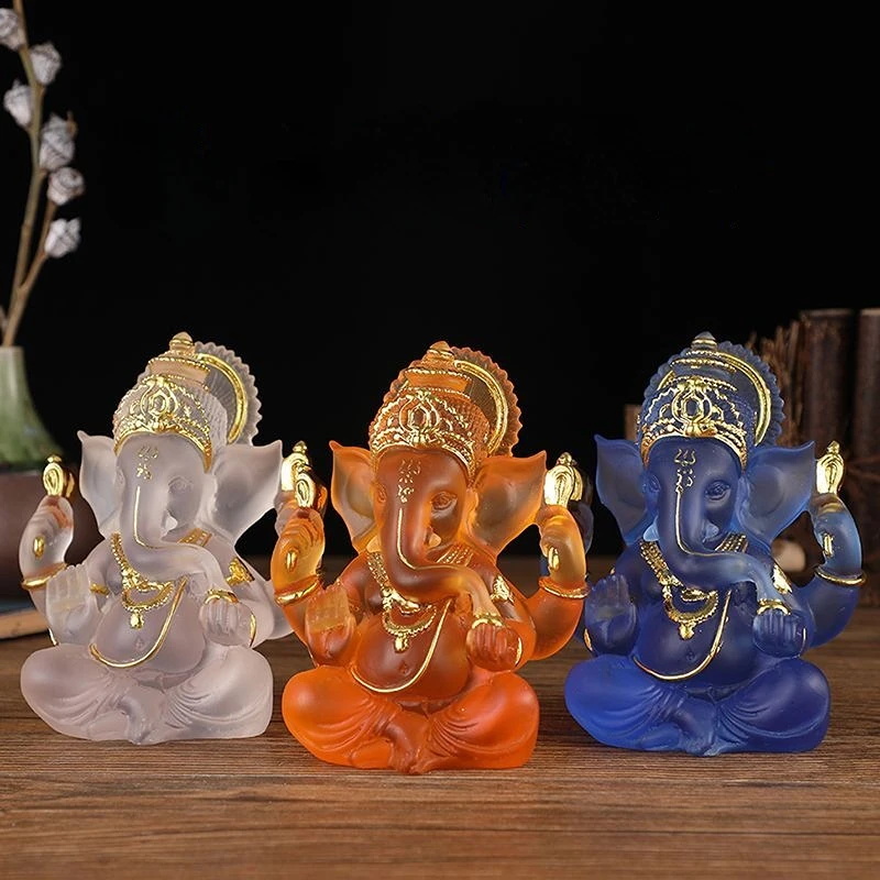 

Transparent Elephant God Decoration Indian Buddha Zen Craft Water Glaze Ganesha Statue Lucky Decoration Feng Shui God of Wealth