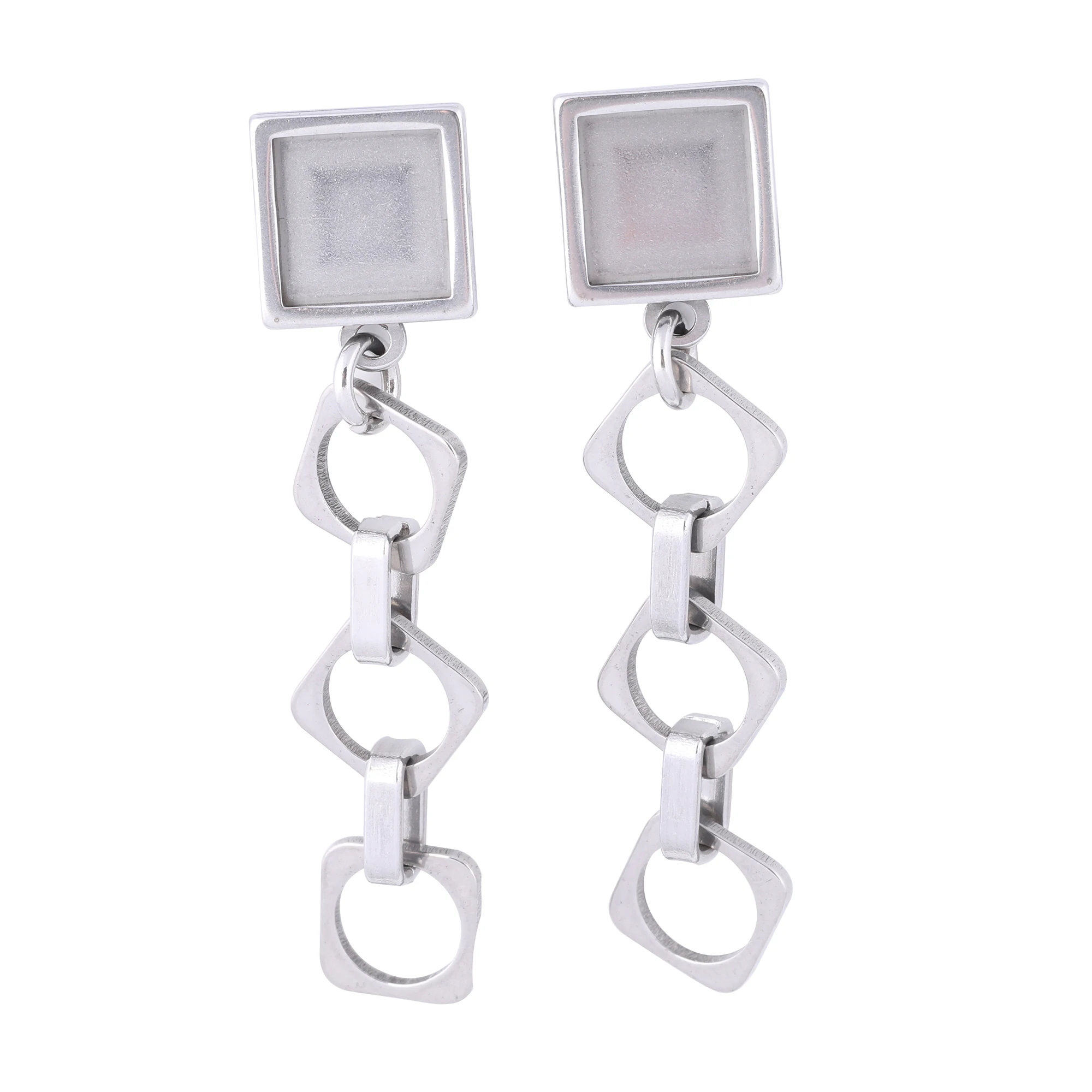 

6pcs Stainless Steel Chain Earring Findings Fit 10mm Square Cabochon Earring Base Setting Blanks Diy Ear Studs Bezels