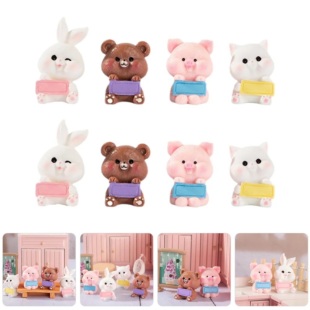 

8 Pcs Mini Animal Figurine Raise Sign Built God Tough Adorable Resin Miniature Figurines