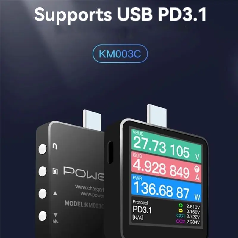Фото Лучший выбор: портативный тестер быстрой зарядки USB-C KM003C с кабелем 140W, поддержкой PD3.1 и QC5.0, цифровым вольтметром и амперметром для тестирования повербанков. №2